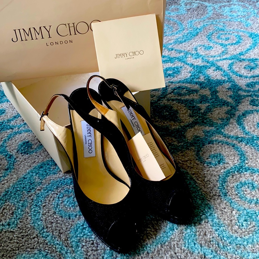 Jimmy Choo Black Slingback Sequin Heels